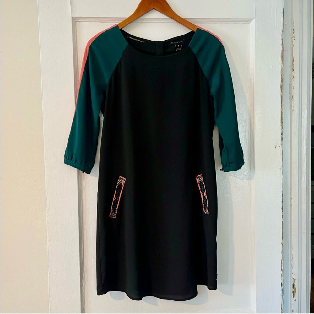 Maison Scotch / Scotch and Soda Shift dress - black with green and pink beaded